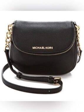 Michael Kors Black Pebbled Leather Crossbody with Gold Hardware